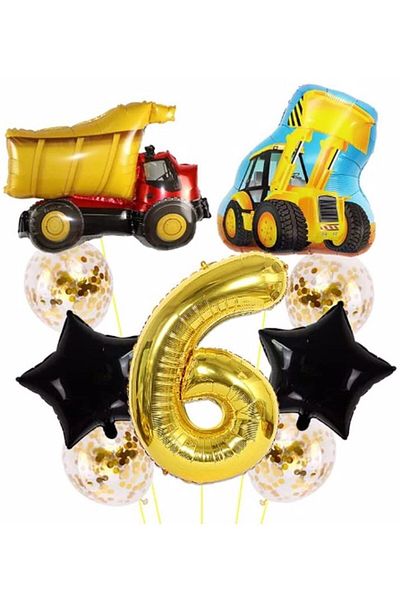 Parti Station Truck Dozer Bucket Construction 6 Years Old Balloon Set Star Balloon Set Truck Construction Concept Birthday Set