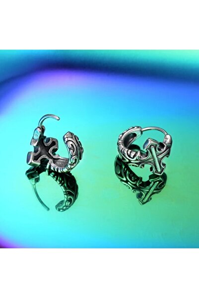 Viking Haç Sembollü Gotik Desenli Halka Geçirmeli 316L Çelik Erkek Küpe