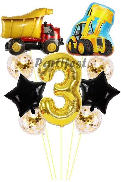 Parti Station Truck Dozer Bucket Construction 3 Year Old Balloon Set Star Balloon Set Truck Construction Concept Birthday Set