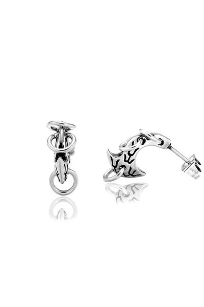 Viking Vintage Patterned Ax Design 316L Steel Men's Earrings with Ring Accessories