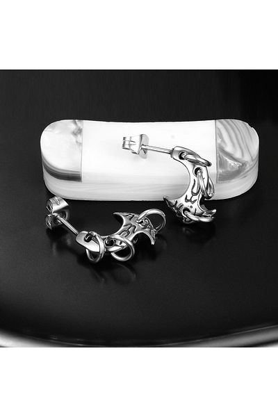 Viking Vintage Patterned Ax Design 316L Steel Men's Earrings with Ring Accessories