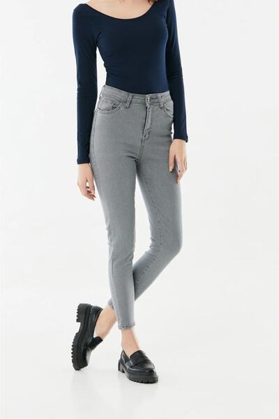 TugsatTasarTekstil Nirvana Сірі джинси-скінні для жінок з вузькими штанинами та підтягуючими джинсами