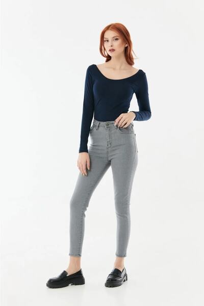 TugsatTasarTekstil Nirvana Сірі джинси-скінні для жінок з вузькими штанинами та підтягуючими джинсами