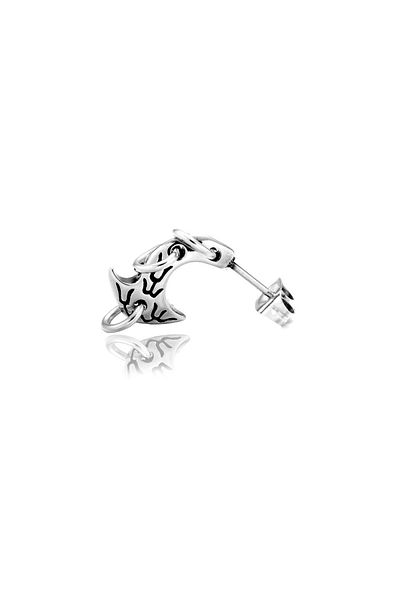 Viking Vintage Patterned Ax Design 316L Steel Men's Earrings with Ring Accessories