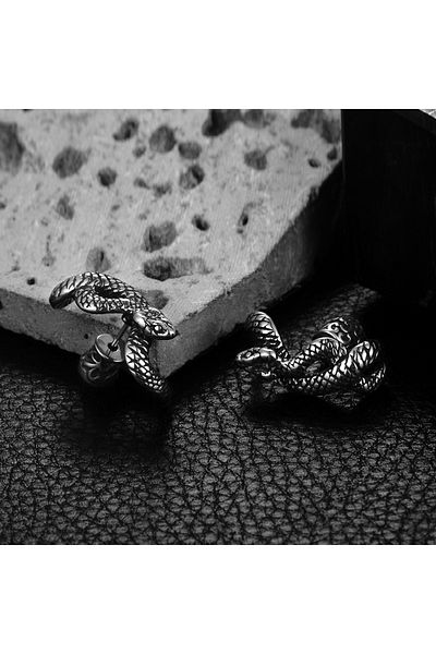 Viking Snake Design Large Size Gothic Stud Model Boutique Design King Size 316L Steel Men's Earrings