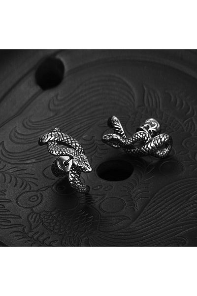 Viking Snake Design Large Size Gothic Stud Model Boutique Design King Size 316L Steel Men's Earrings