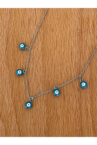 JELLY Women's Steel Silver Color Evil Eye Beaded Anklet