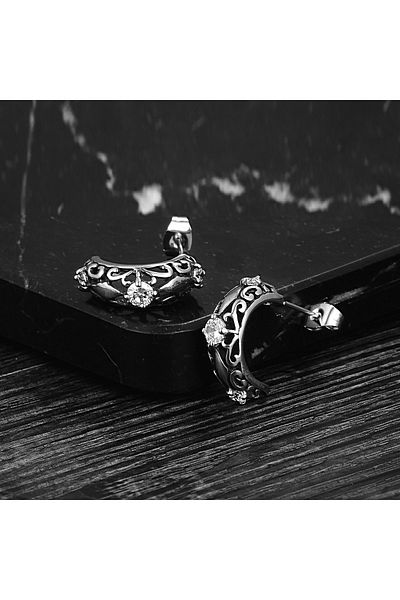 Viking Large Size Vintage Crescent Design - Zircon Stone King Size Men's Earrings 316L
