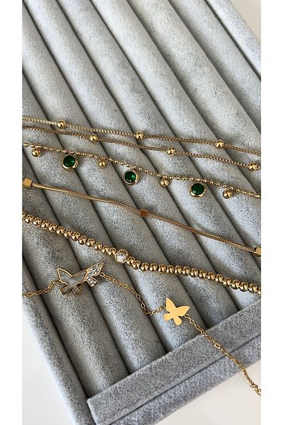 SU PERİSİ TAKI BİJUTERİ Steel Gold Single Row Cube Model Anklet