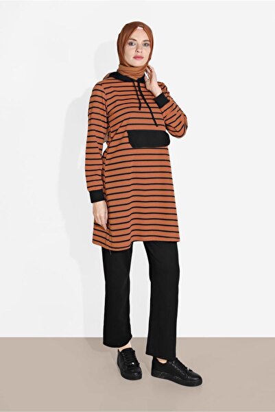 TRENDTESETTÜR Women's Orange (A.TILE) Striped Hooded Tracksuit 2426