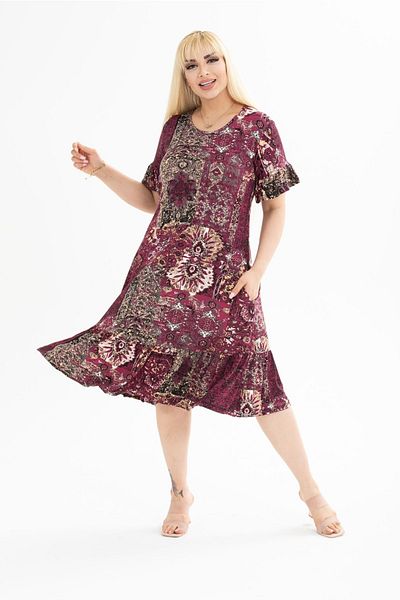 mezura tekstil Rochie elegantă din bumbac pieptănat din viscoză, cu mâneci și tiv, cu buzunare, cu detaliu cu volane