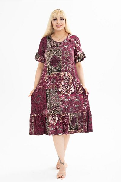 mezura tekstil Rochie elegantă din bumbac pieptănat din viscoză, cu mâneci și tiv, cu buzunare, cu detaliu cu volane