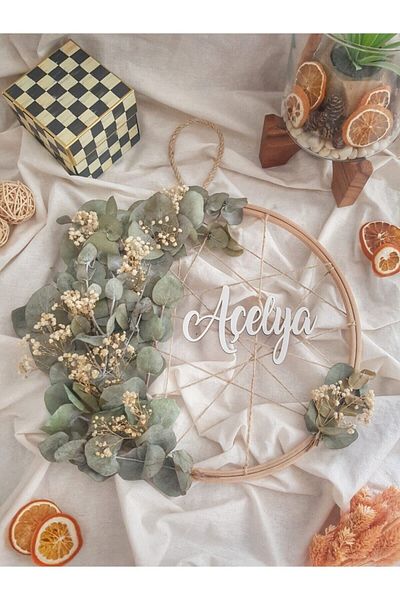 PORTAKAL HANDMADE Διακοσμητική πόρτα με στάμπα Dry Flower - Plexi με Ευκάλυπτο και τροχαλία