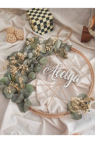 PORTAKAL HANDMADE Διακοσμητική πόρτα με στάμπα Dry Flower - Plexi με Ευκάλυπτο και τροχαλία
