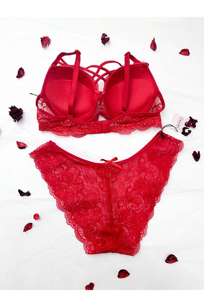 Vienna Underwear Women's Red Padded Underwire Bra Set