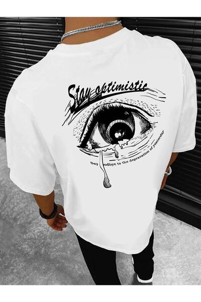 MYDARKSTYLE Unisex Black Stay Eye Back Printed Oversize T-shirt
