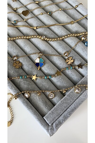 SU PERİSİ TAKI BİJUTERİ Çelik Gold Turkuaz Taşlı Yıldız Detaylı Halhal