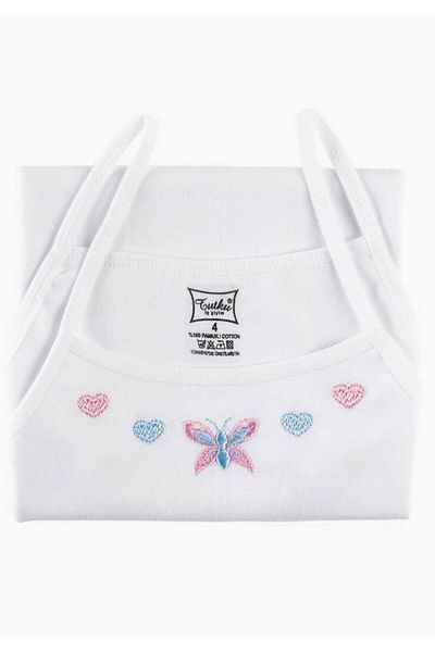 Tutku Girl's White 100% Cotton Thread Strap Undershirt New Season (7 Economical Package)