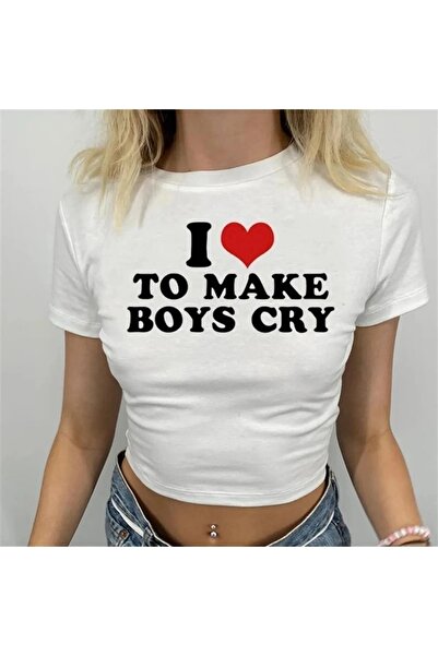 charme butik Бял Crop - Принт I Love To Make Boys Cry