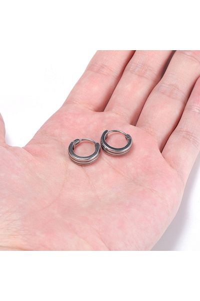 Viking Striped Classic Design Flat Hoop Model 316L Steel Men's Earrings