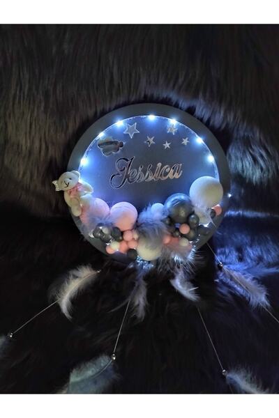 7Renk Ledli Ahşap Ayıcıklı Kapı Panosu Bubble Kız-Erkek Bebek Kapı Süsü ,Pembe-Mavi Hastane Kapı Süsü