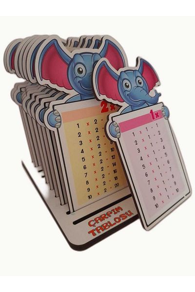 giftoom Gıftoom Mathematics Lesson Material Wooden Multiplication Table with Colorful Elephant Figure