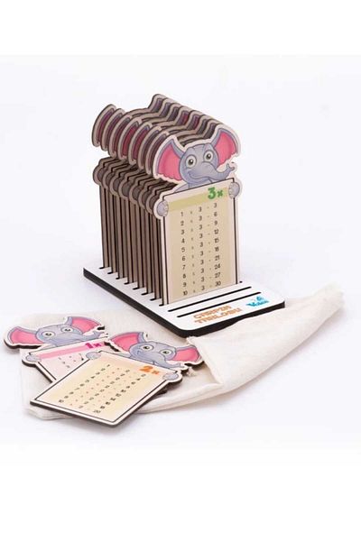 giftoom Gıftoom Mathematics Lesson Material Wooden Multiplication Table with Colorful Elephant Figure