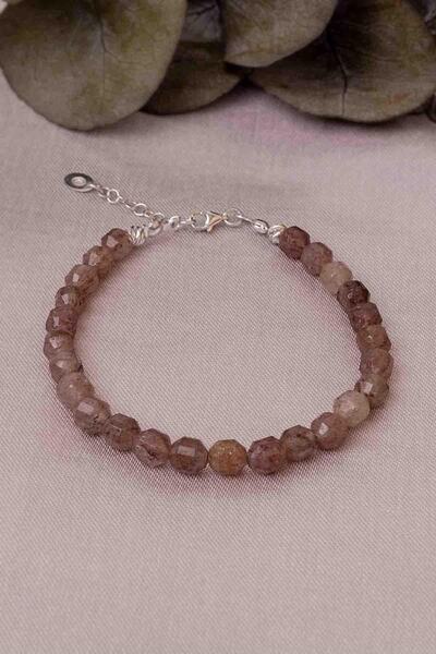 Dünya Doğal Taş Çilek Kuvars Taşı Bileklik (925 Ayar Gümüş Aparatlı)