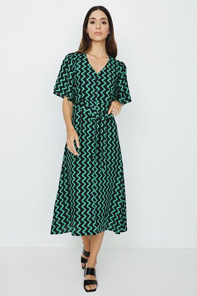 Select Moda Rochie de damă, verde, cu nasturi în față, cu decolteu în V
