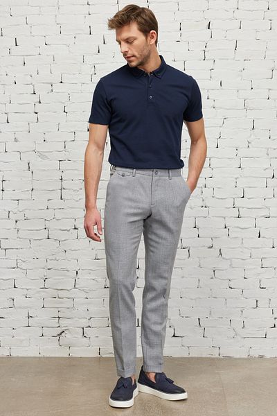 ALTINYILDIZ CLASSICS Men's Gray-navy blue Slim Fit Narrow Cut Patterned Flexible Trousers with Elastic Waist