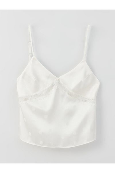 LC Waikiki Damen-Pyjama-Set aus Satin mit V-Ausschnitt, gepunkteten Trägern und Punkten