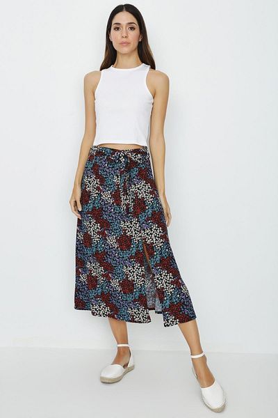 Select Moda Women's Multicolored Patterned Skirt with Slit Detail