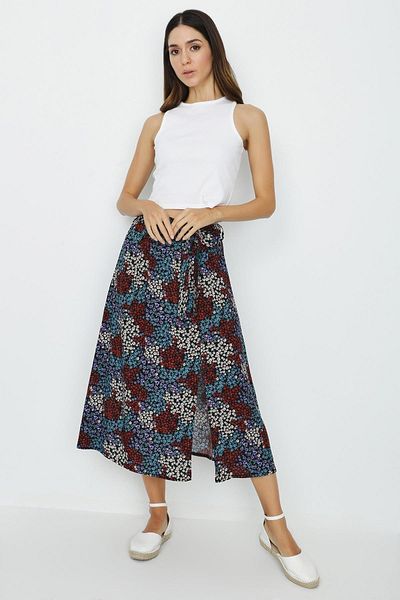Select Moda Women's Multicolored Patterned Skirt with Slit Detail