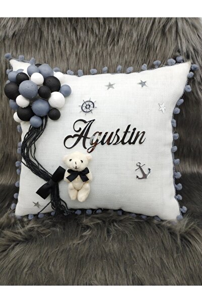 7Renk Bubble Kız Bebek Ayıcıklı Takı Yastığı,Bebek İsimli Dekoratif Yastık,Bebek Mevlütü Takı Yastığı