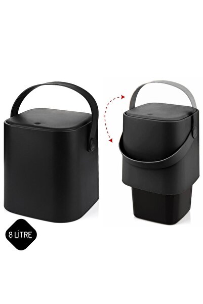 Tuffex 8 Litre Tutma Saplı Iç Kovalı Tezgah Üst Mutfak Çöp Kovası Siyah