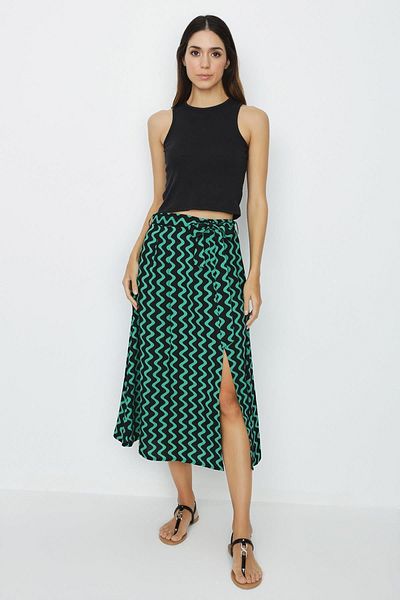 Select Moda Fusta de damă cu model verde cu fante