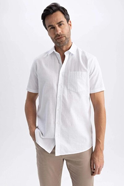 alenmeza Чоловіча біла сорочка з коротким рукавом, кишенями, у стилі кежуал, сучасного крою, з бавовняної тканини