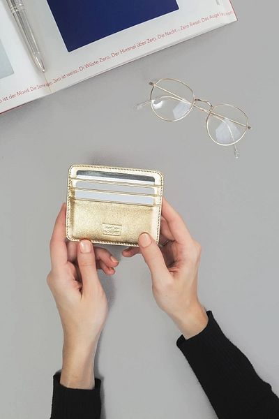 Leather Paper Δερμάτινη & Χάρτινη Χρυσή Δερμάτινη θήκη πιστωτικής κάρτας
