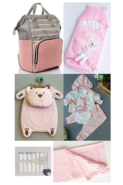 sahra bebek 6-Piece Birth Set (BABY CARE BACKPACK, HOSPITAL RELEASE, SWADDLE, DIAPER, CHERRY BLANKET, WIPES SET)