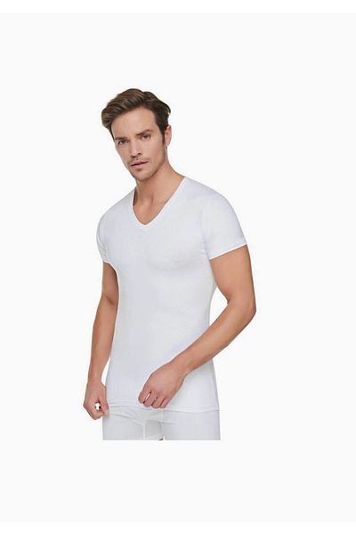 Tutku Men's V-Neck Undershirt Undershirt White New Season (Economical Pack of 4)