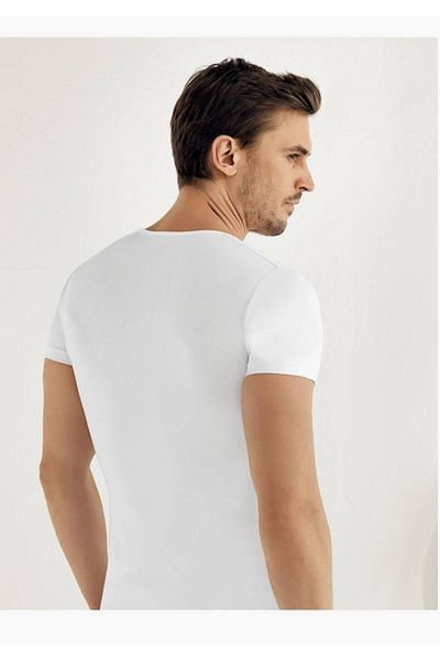 Şahinler Men's White Short Sleeve V-Neck Undershirt M Bys Bys New Season (6 Pieces Economic Package)