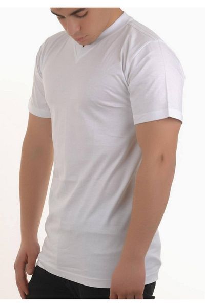 Şahinler M White Men's Short Sleeve V-Neck Combed Cotton Undershirt New Season (6 Pieces Economic Package)