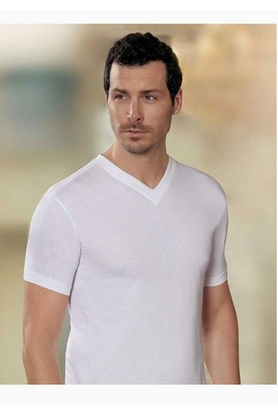 Şahinler Men's V-Neck Combed Cotton Undershirt New Season (6 Economical Package)