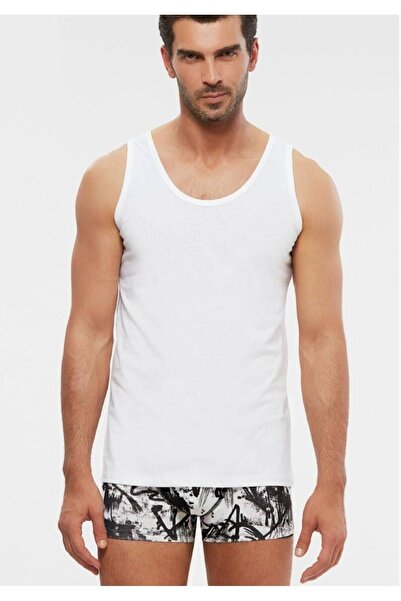 Kom Tricou alb din bumbac pieptănat cu gât rotund pentru bărbați, 6 piese, se...