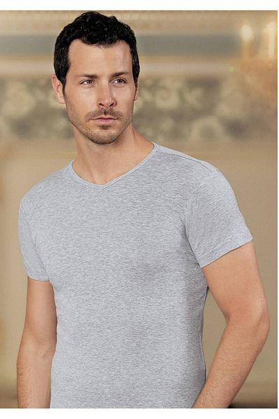 Şahinler Men's Gray Ribbed Athlete V-Neck Undershirt New Season (6 Pieces Economic Package)