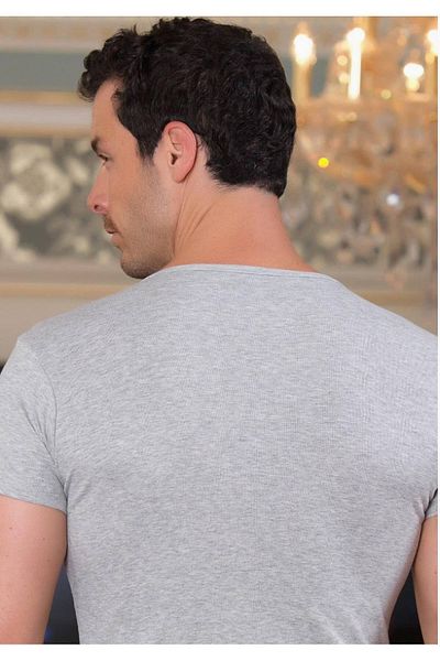 Şahinler Men's Gray Ribbed Athlete V-Neck Undershirt New Season (6 Pieces Economic Package)