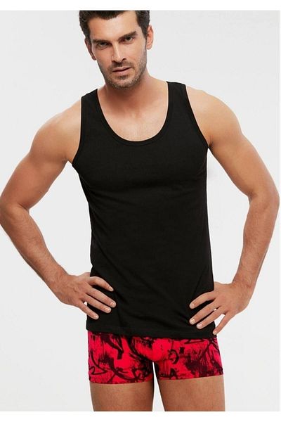 Kom Men's Black Round Collar 6-Piece Undershirt New Season