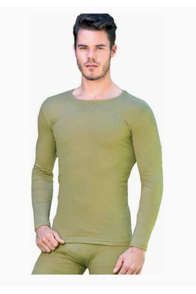 Tutku Men's Winter Khaki Green Thermal Long Sleeve Undershirt Undershirt New Season (2 Economic Package)