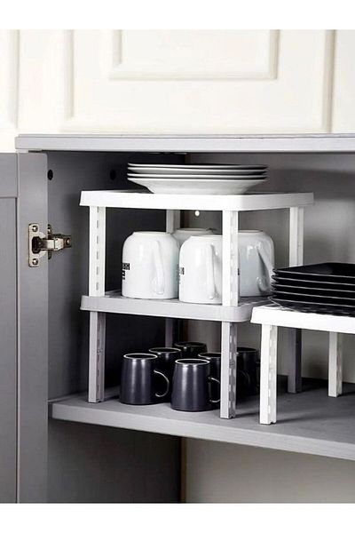 Perodia 2 τεμαχίων Τετράγωνο Πλαστικό Ράφι Organizer Ράφι Riser Εσωτερική οργάνωση ντουλαπιών