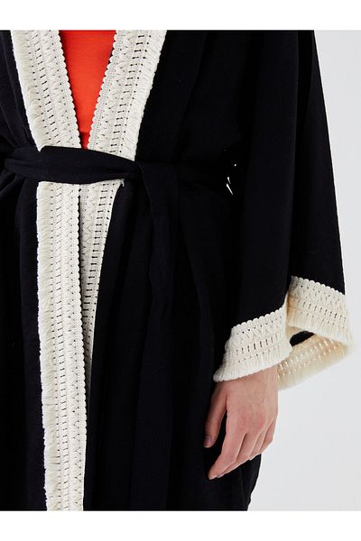 LC Waikiki Schalkragen Uni Langarm Oversize Leinenlook Damen Kimono